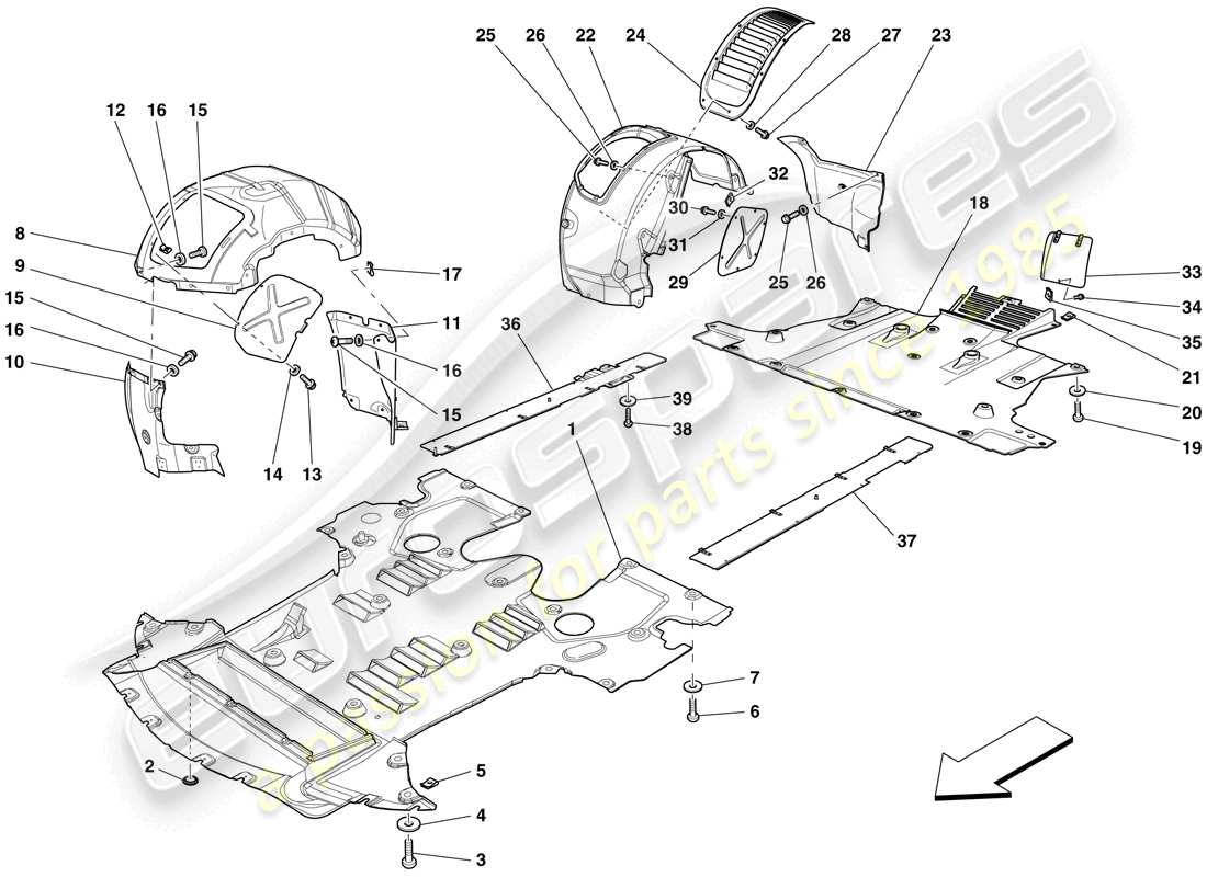 ferrari 599 sa aperta (rhd) sottocorpone e timone piatti diagramma delle parti