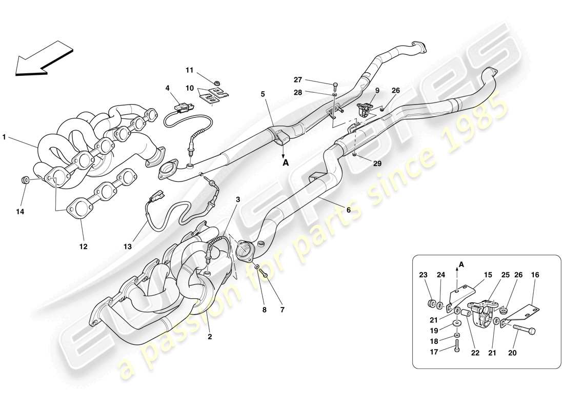 ferrari 599 sa aperta (europe) sistema di scarico anteriore diagramma delle parti