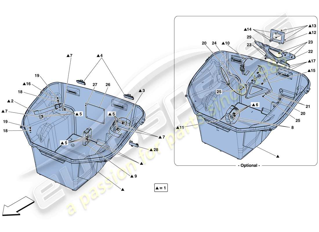 ferrari 488 spider (rhd) rivestimento vano anteriore diagramma delle parti