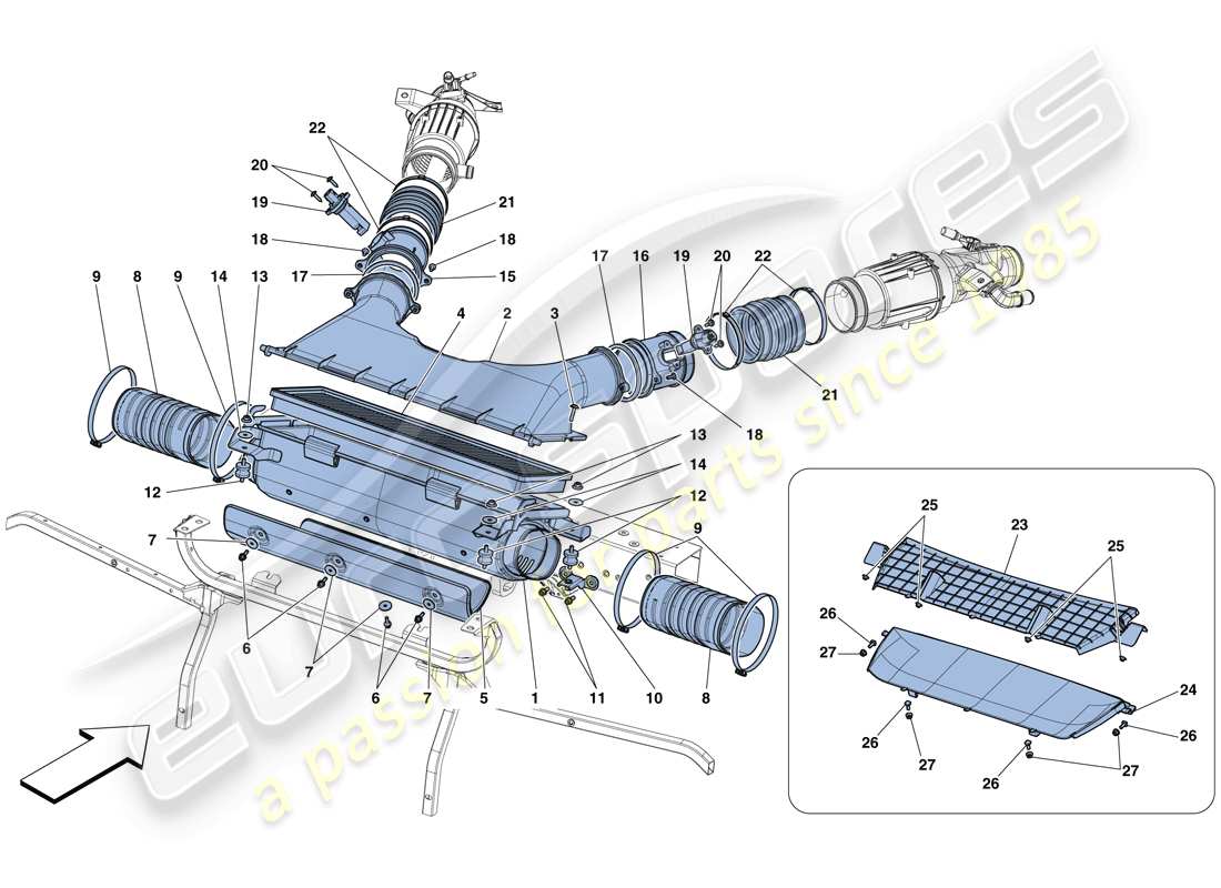 ferrari 488 spider (rhd) diagramma delle parti del filtro dell'aria, della presa d'aria e dei condotti