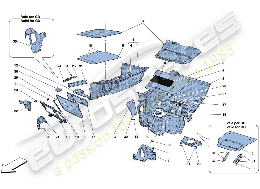 ferrari f12 tdf (usa) tappetini abitacolo diagramma delle parti