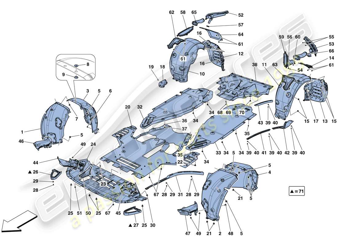 ferrari 812 superfast (europe) sottocorpone e timone piatti diagramma delle parti