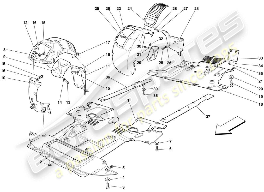 ferrari 599 gtb fiorano (europe) sottocorpone e timone piatti diagramma delle parti