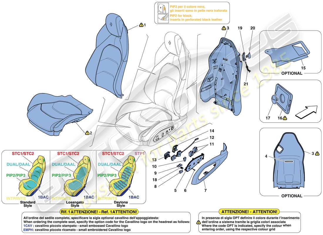 ferrari gtc4 lusso (usa) sedile anteriore - rivestimenti e accessori schema delle parti