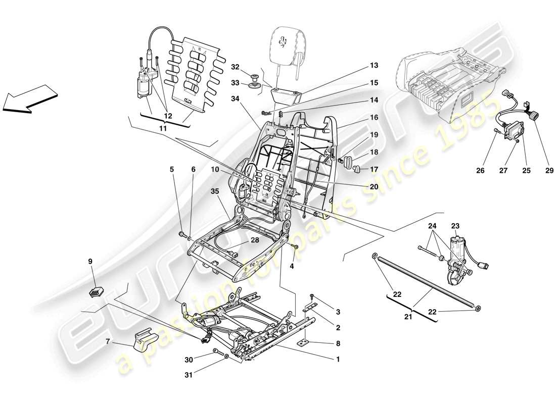 ferrari f430 spider (usa) sedile elettrico - guide e meccanismi di regolazione schema parte