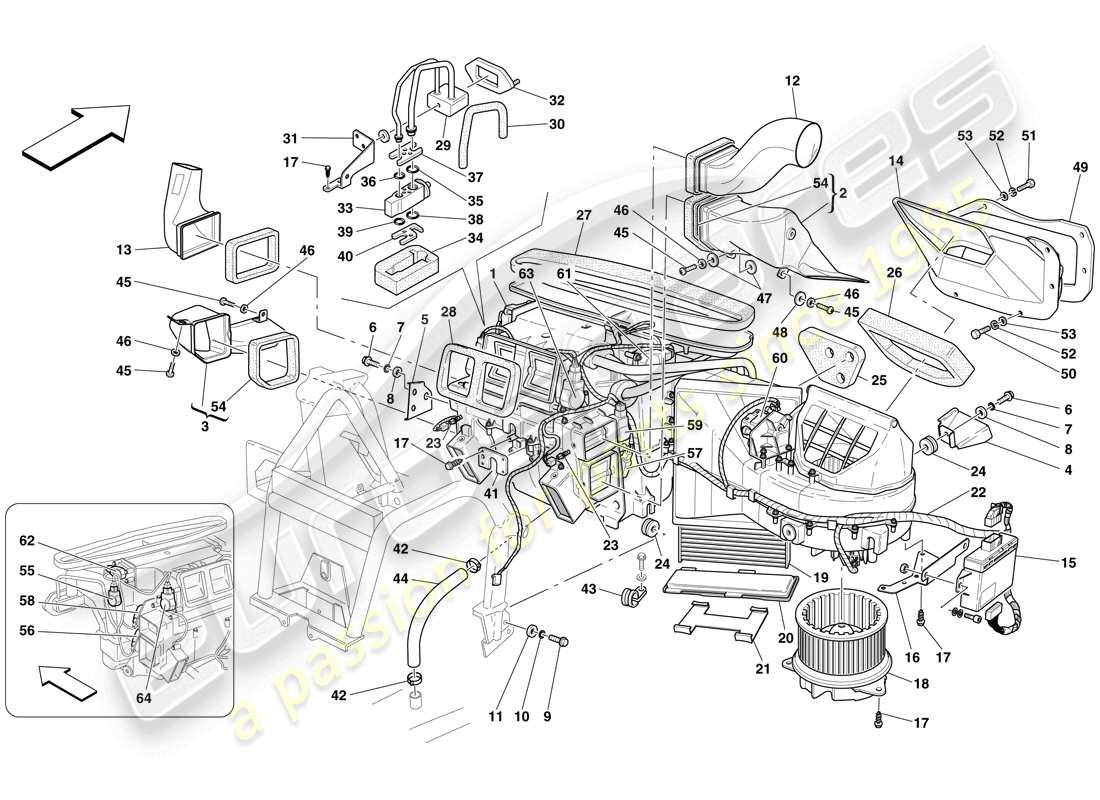 ferrari 599 sa aperta (rhd) unità evaporatore e controlli diagramma delle parti