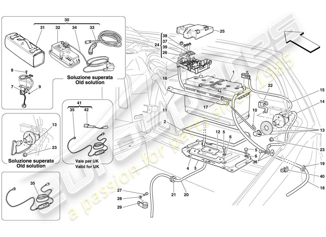 ferrari 599 gtb fiorano (rhd) batteria diagramma delle parti