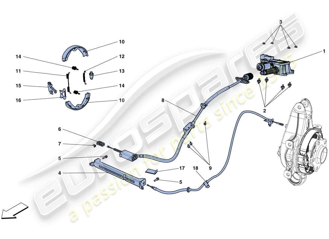 ferrari california t (rhd) schema delle parti del freno di stazionamento