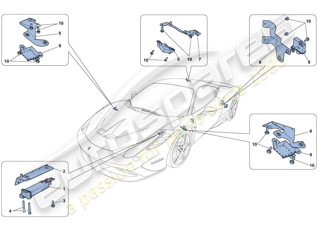 ferrari 458 speciale (rhd) sistema di monitoraggio della pressione dei pneumatici schema delle parti