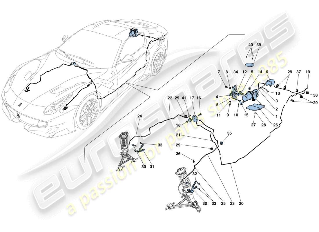 ferrari f12 tdf (rhd) schema delle parti del sistema di sollevamento del veicolo