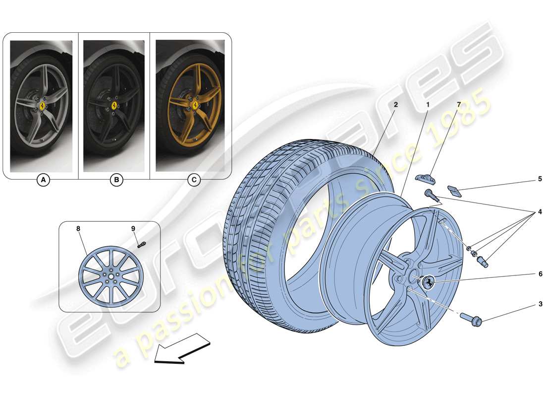 ferrari 458 speciale (rhd) ruote diagramma delle parti