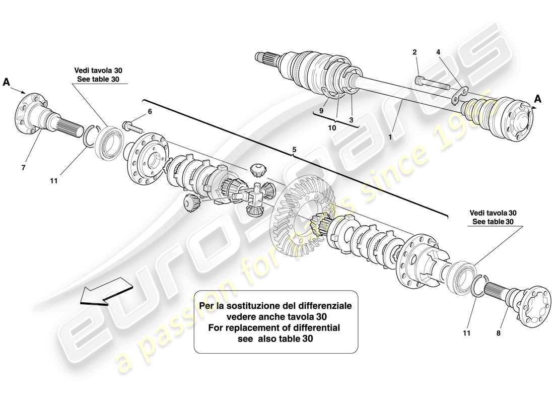 ferrari 612 scaglietti (rhd) schema delle parti differenziale e semiasse