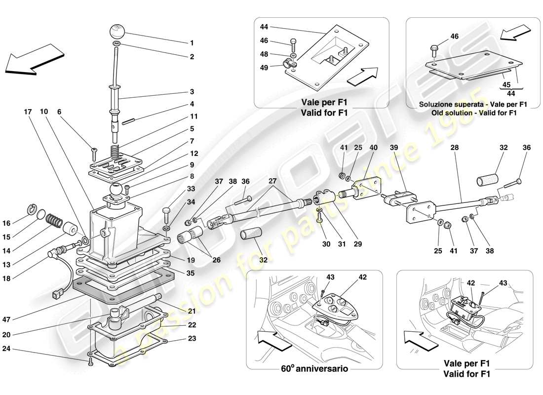 ferrari 612 scaglietti (rhd) comandi esterni del cambio diagramma delle parti