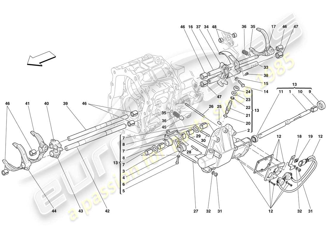 ferrari 612 scaglietti (rhd) comandi interni del cambio diagramma delle parti