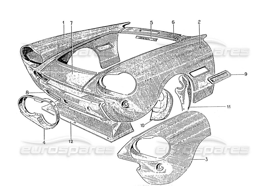 ferrari 330 gt 2+2 (coachwork) pannelli della carrozzeria anteriore (edizione 2) diagramma delle parti