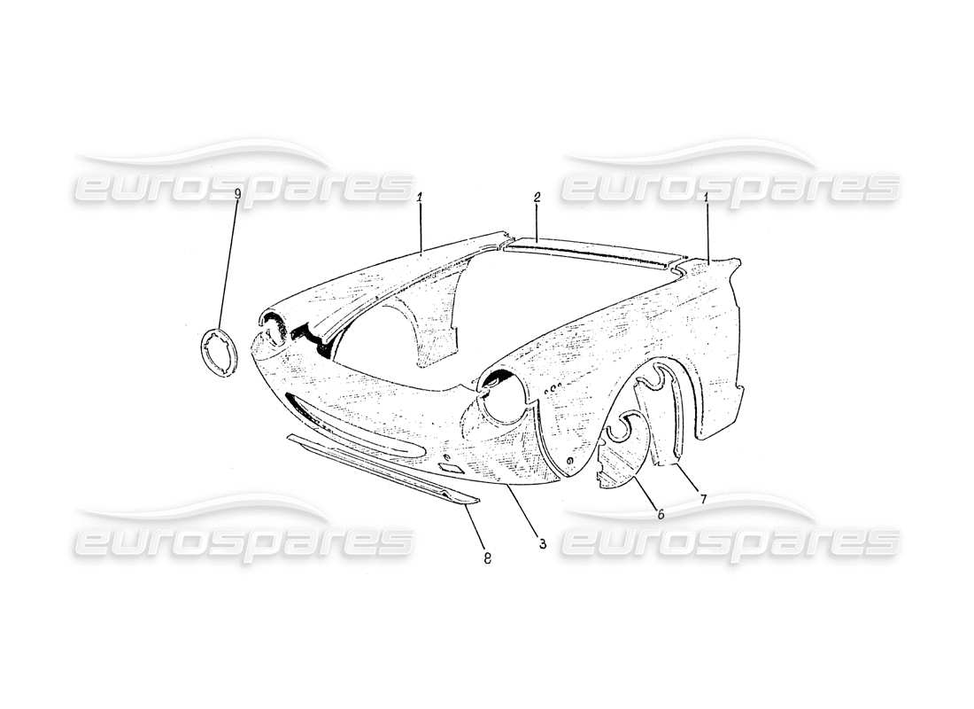 ferrari 330 gtc / 365 gtc (coachwork) pannelli frontali (edizione 1 e 2) schema delle parti