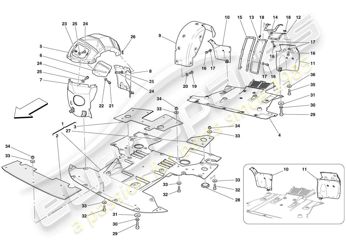 ferrari 612 scaglietti (usa) sottocorpone e timone piatti diagramma delle parti