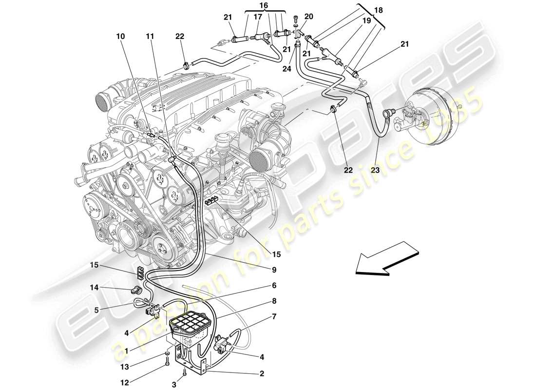 ferrari 612 scaglietti (usa) sistema di attuazione pneumatica diagramma delle parti