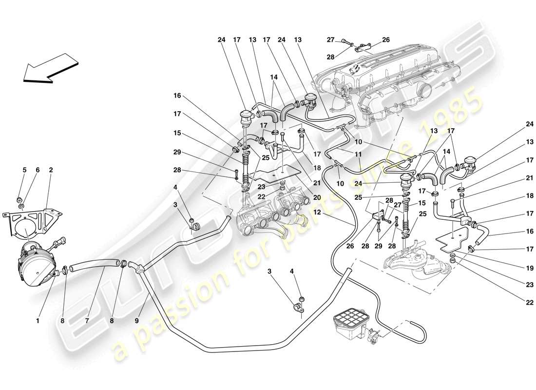 ferrari 612 scaglietti (rhd) sistema d'aria secondaria diagramma delle parti