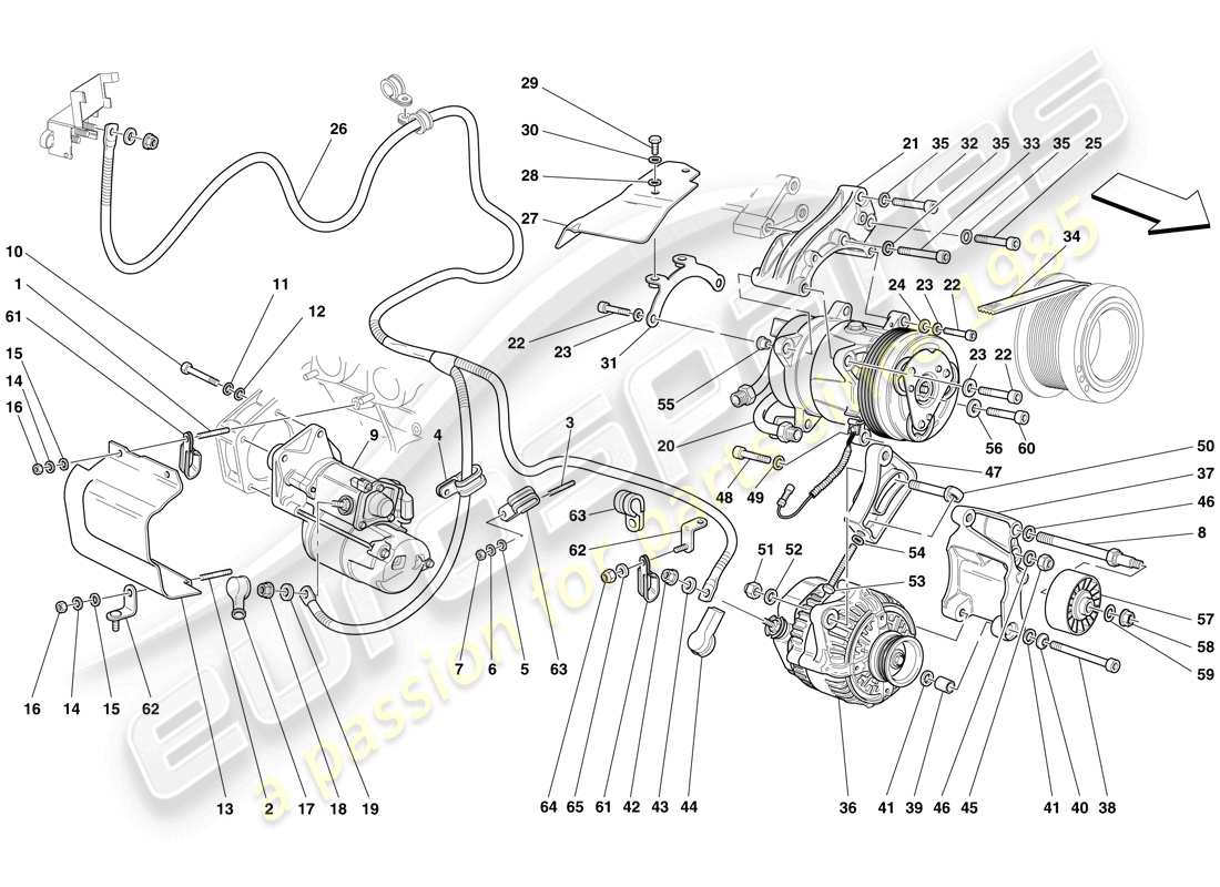 ferrari 612 scaglietti (rhd) alternatore - motorino di avviamento - compressore ac diagramma delle parti