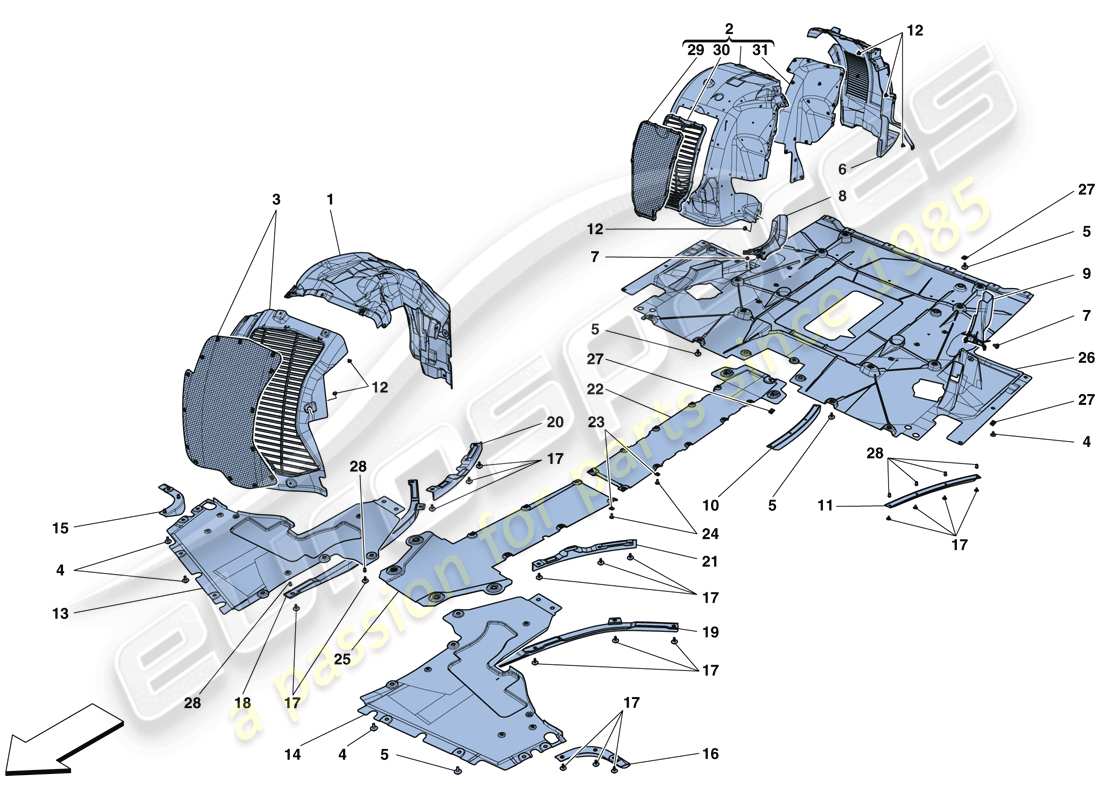 ferrari 488 gtb (usa) sottocorpone e timone piatti diagramma delle parti