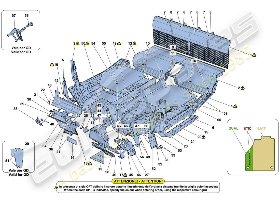 ferrari 488 gtb (europe) tappetini abitacolo diagramma delle parti