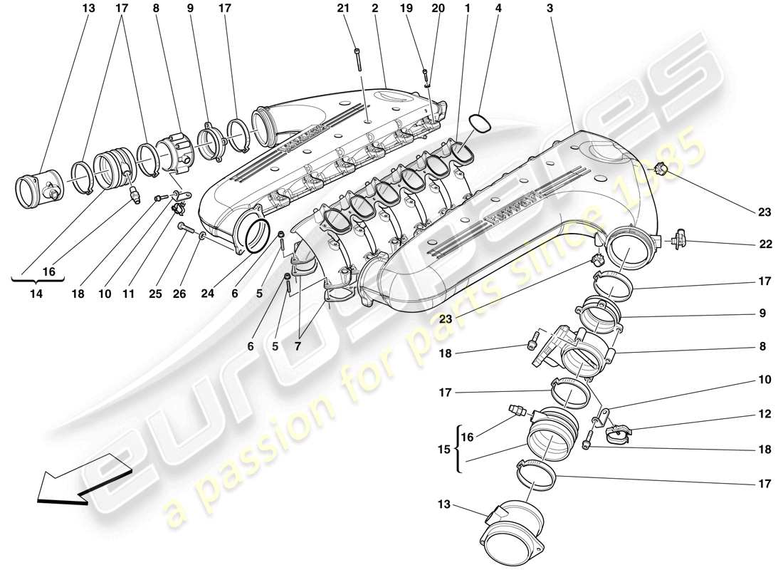 ferrari 599 sa aperta (rhd) collettore di aspirazione diagramma delle parti