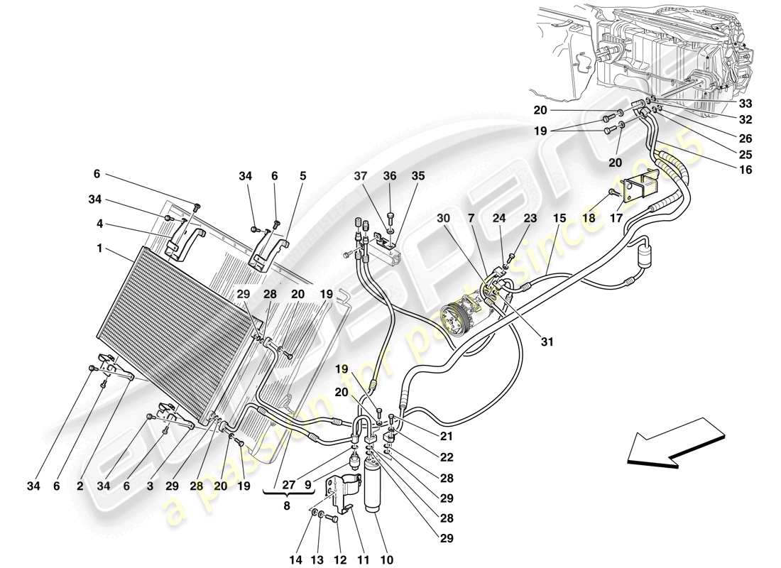 ferrari 599 sa aperta (rhd) impianto ac - tubi freon diagramma delle parti