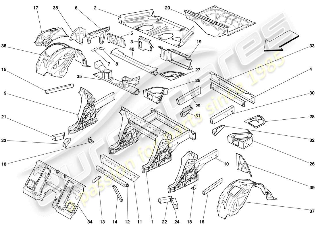ferrari 599 gtb fiorano (rhd) strutture ed elementi posteriore del veicolo schema delle parti
