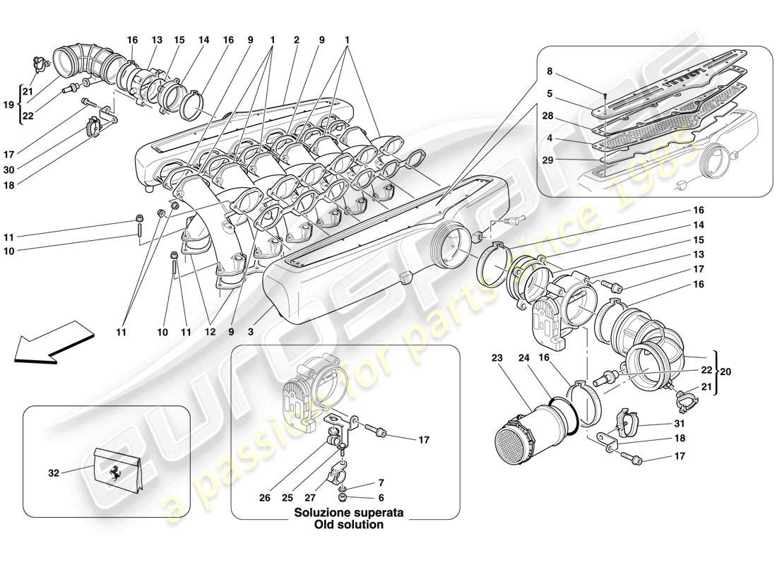 ferrari 599 gtb fiorano (rhd) collettore di aspirazione diagramma delle parti