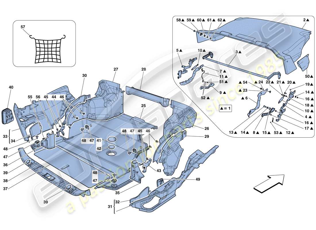 ferrari california t (rhd) diagramma delle parti dei tappetini del vano bagagli