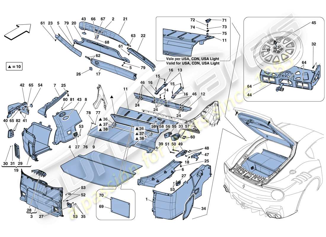 ferrari f12 tdf (rhd) diagramma delle parti dei tappetini del vano bagagli