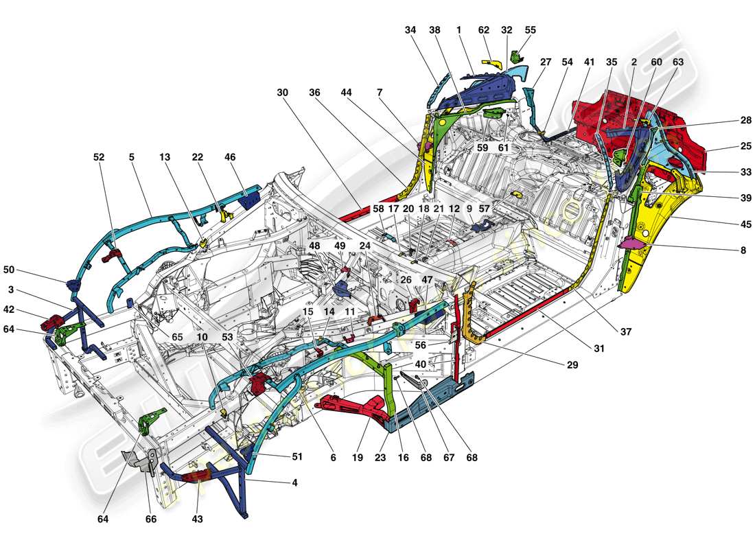 ferrari 812 superfast (usa) completamento telaio diagramma delle parti
