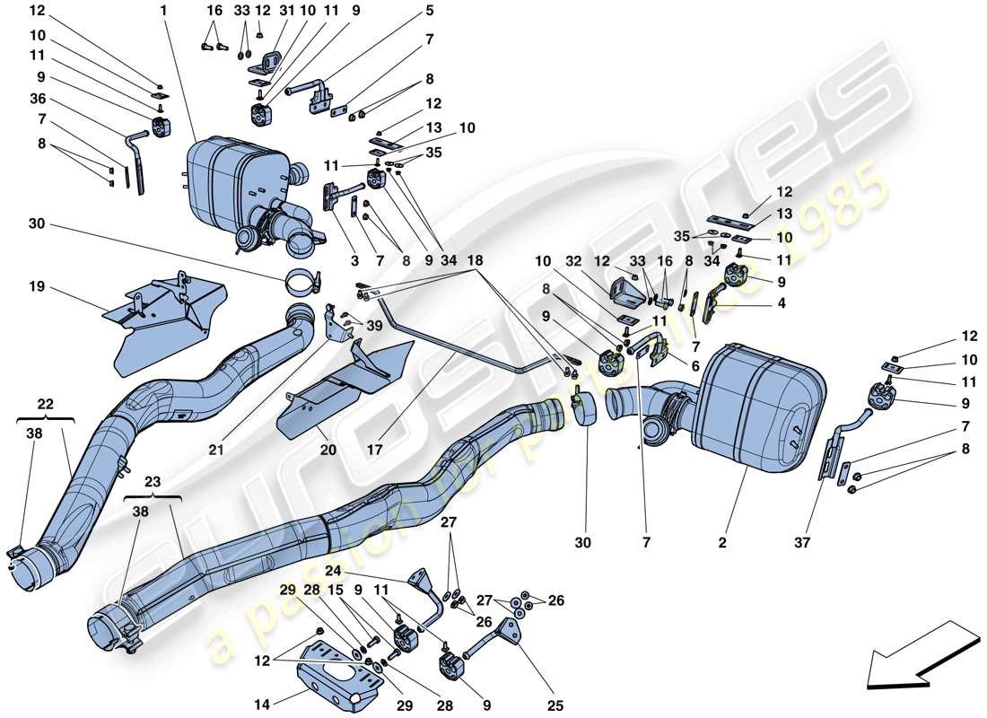 ferrari 812 superfast (usa) silenziatori diagramma delle parti