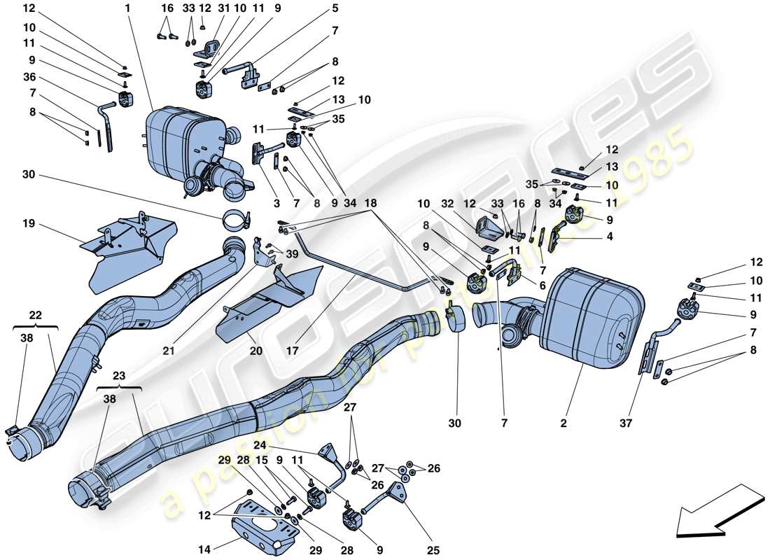 ferrari 812 superfast (usa) diagramma delle parti dei silenziatori