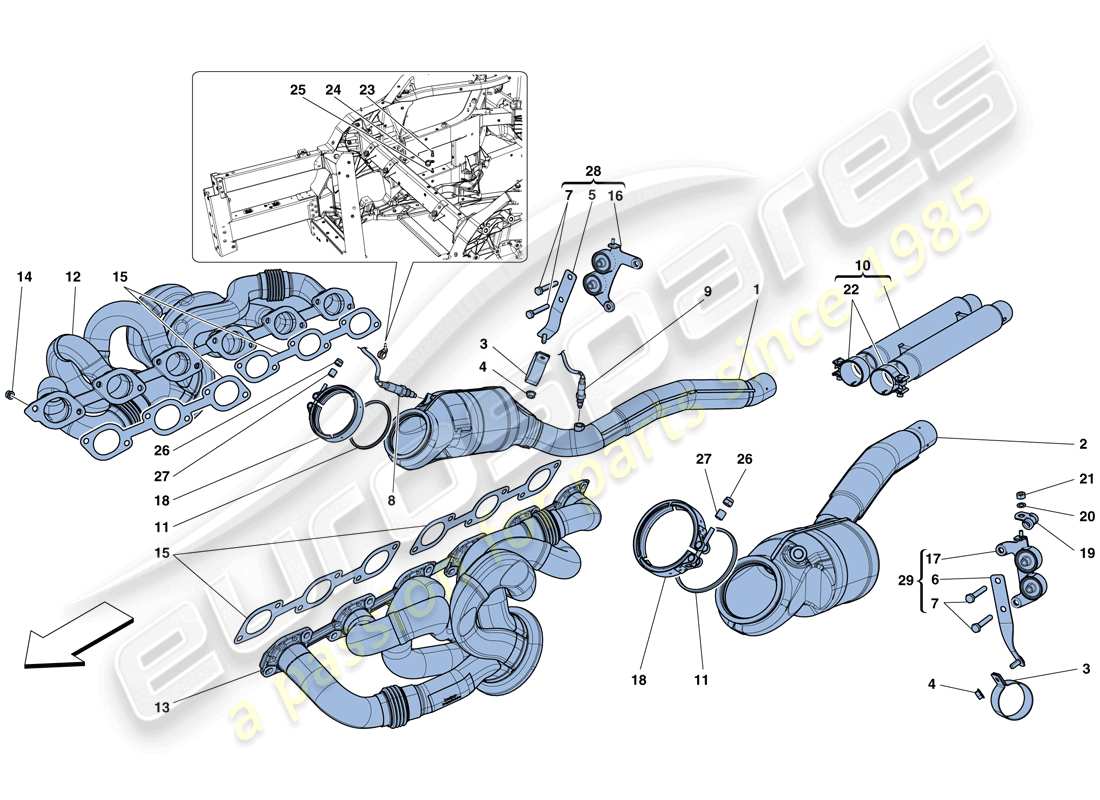 ferrari f12 berlinetta (europe) convertitori pre-catalitici e convertitori catalitici diagramma delle parti