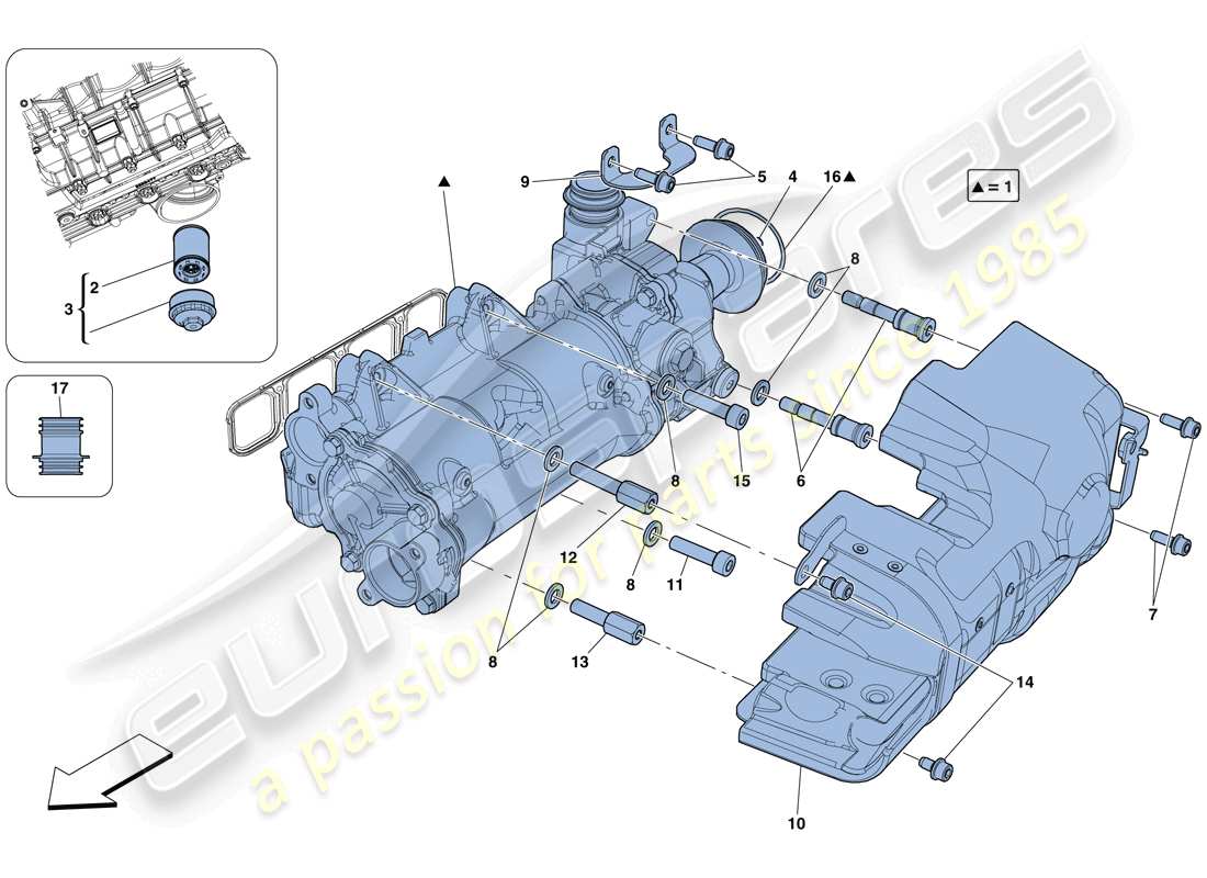 ferrari f12 tdf (rhd) raffreddamento - pompa olio diagramma delle parti