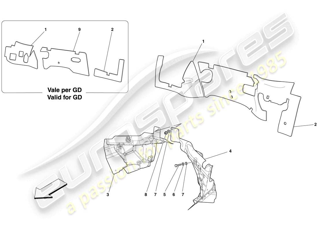 ferrari 599 gto (usa) isolamento firewall del vano motore diagramma delle parti