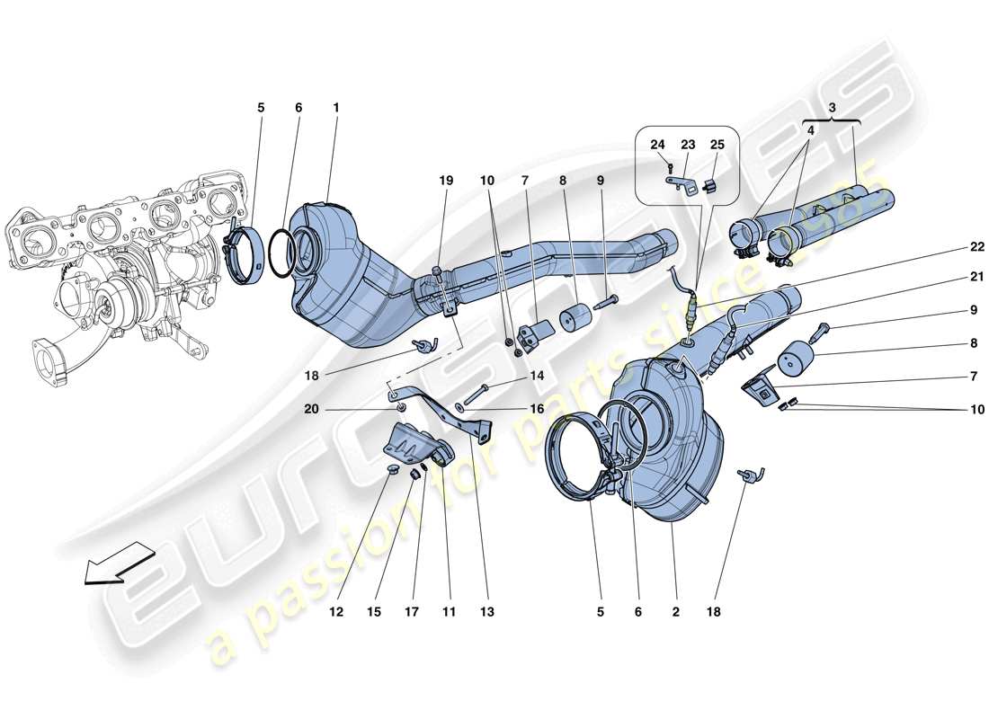 ferrari california t (rhd) diagramma delle parti dei convertitori pre-catalitici e dei convertitori catalitici