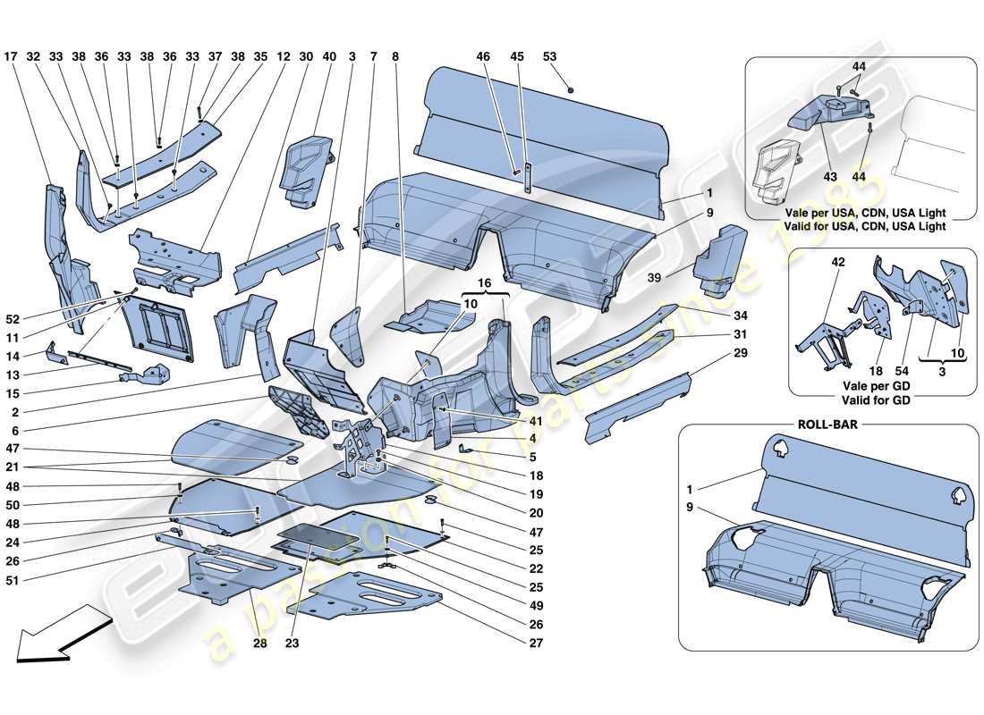 ferrari 458 speciale (rhd) tappetini abitacolo diagramma delle parti