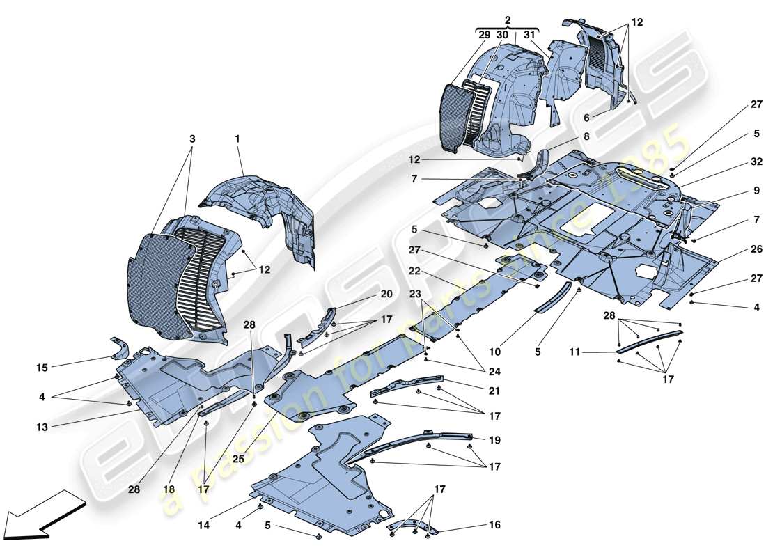 ferrari 488 spider (rhd) sottocorpone e timone piatti diagramma delle parti