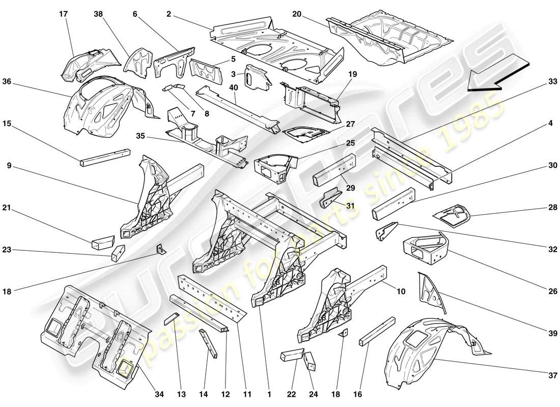 ferrari 599 gtb fiorano (europe) strutture ed elementi posteriore del veicolo diagramma delle parti