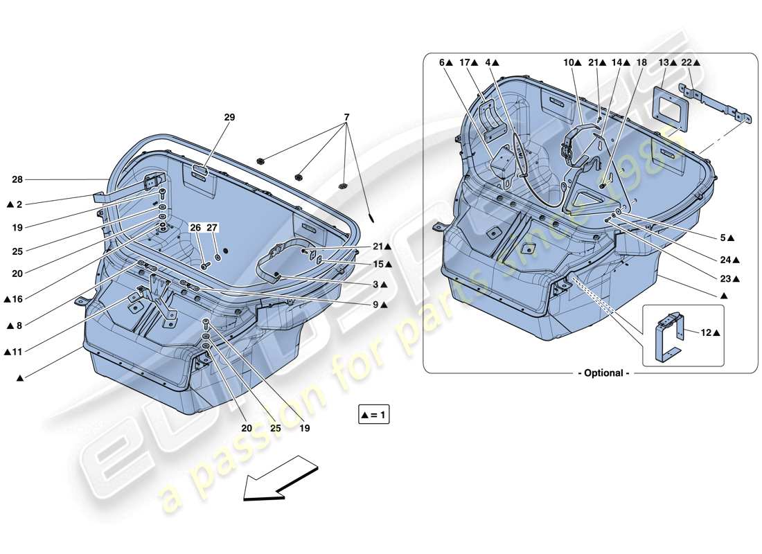 ferrari 458 speciale (europe) rivestimento vano anteriore diagramma delle parti