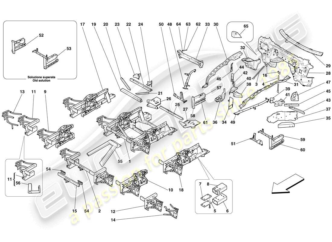 ferrari 599 sa aperta (rhd) strutture ed elementi anteriore del veicolo schema delle parti