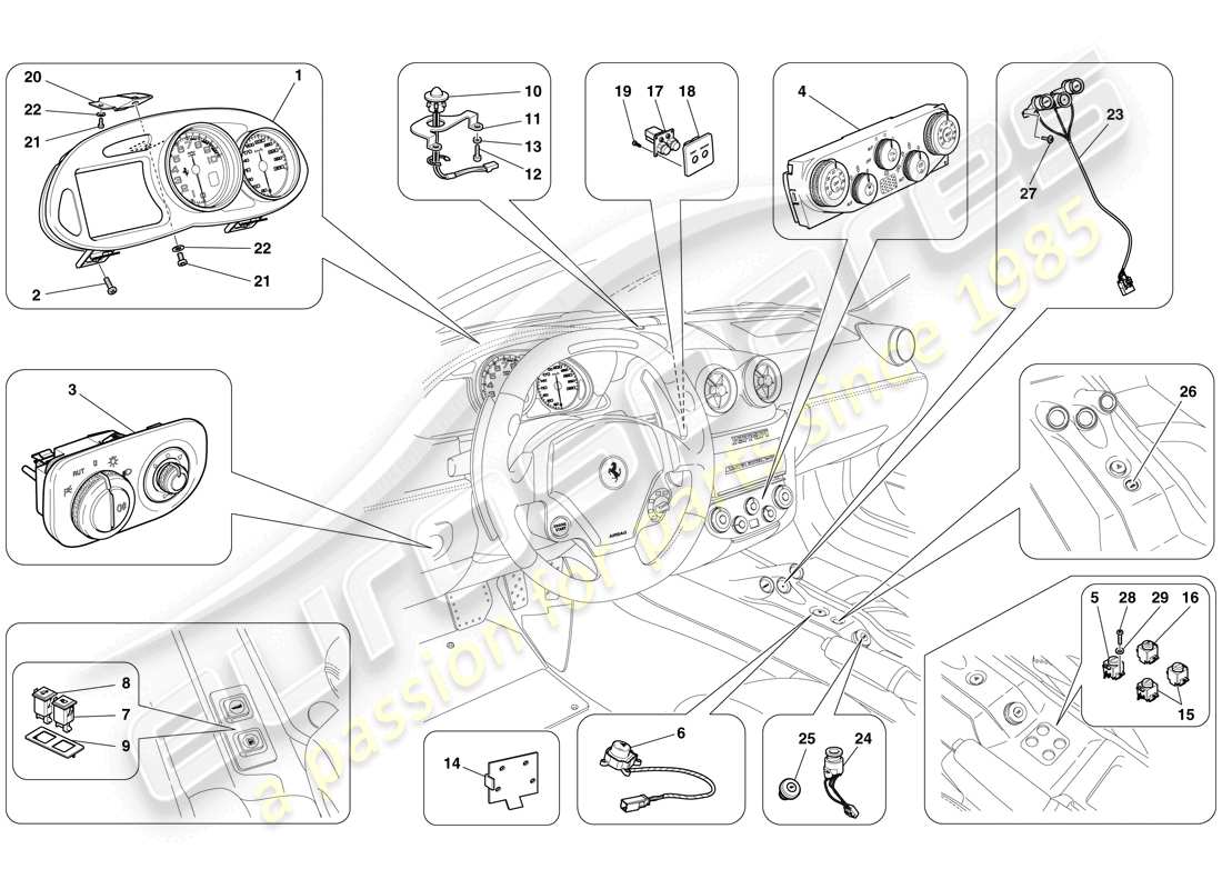 ferrari 599 sa aperta (rhd) strumentazione schema delle parti