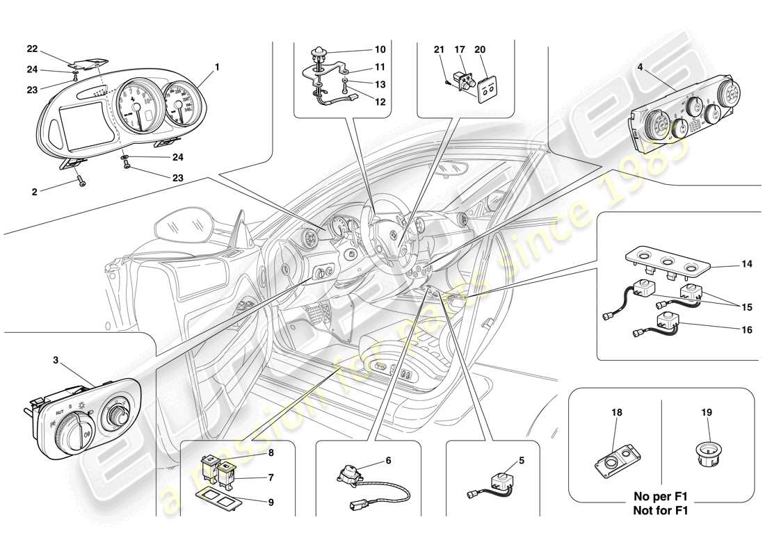 ferrari 599 gtb fiorano (rhd) strumentazione diagramma delle parti