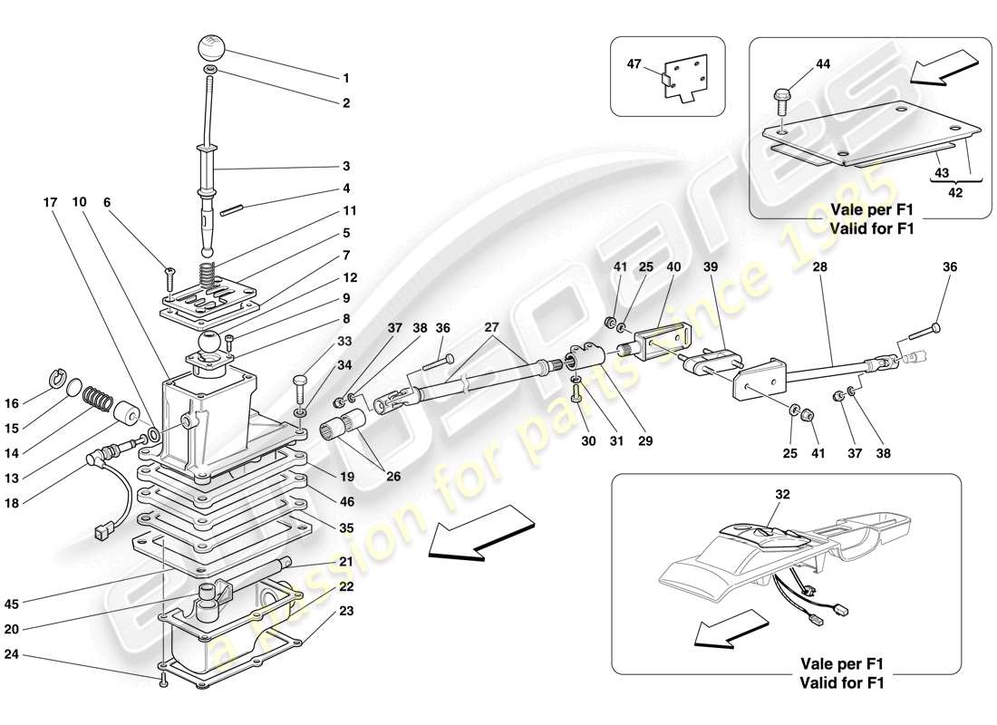 ferrari 599 gtb fiorano (rhd) comandi esterni del cambio diagramma delle parti