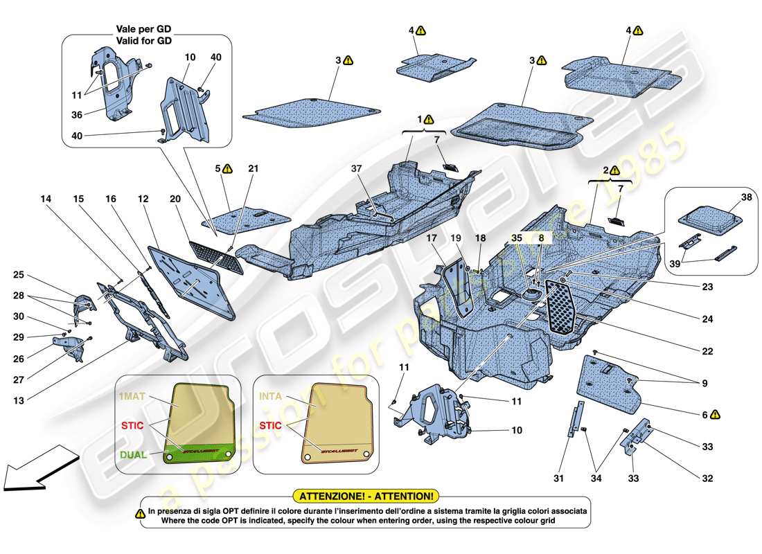 ferrari gtc4 lusso t (usa) tappetini abitacolo diagramma delle parti