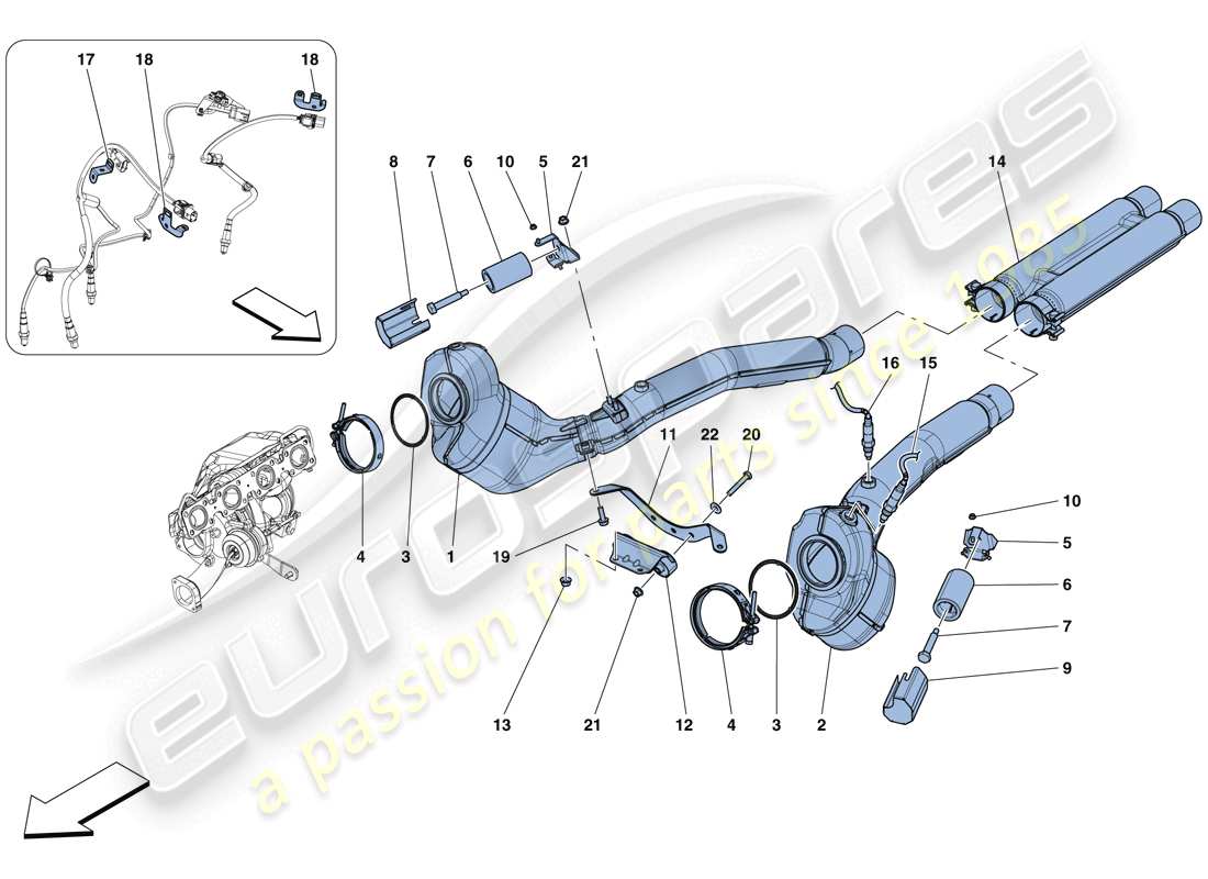 ferrari gtc4 lusso t (usa) convertitori pre-catalitici e convertitori catalitici diagramma delle parti
