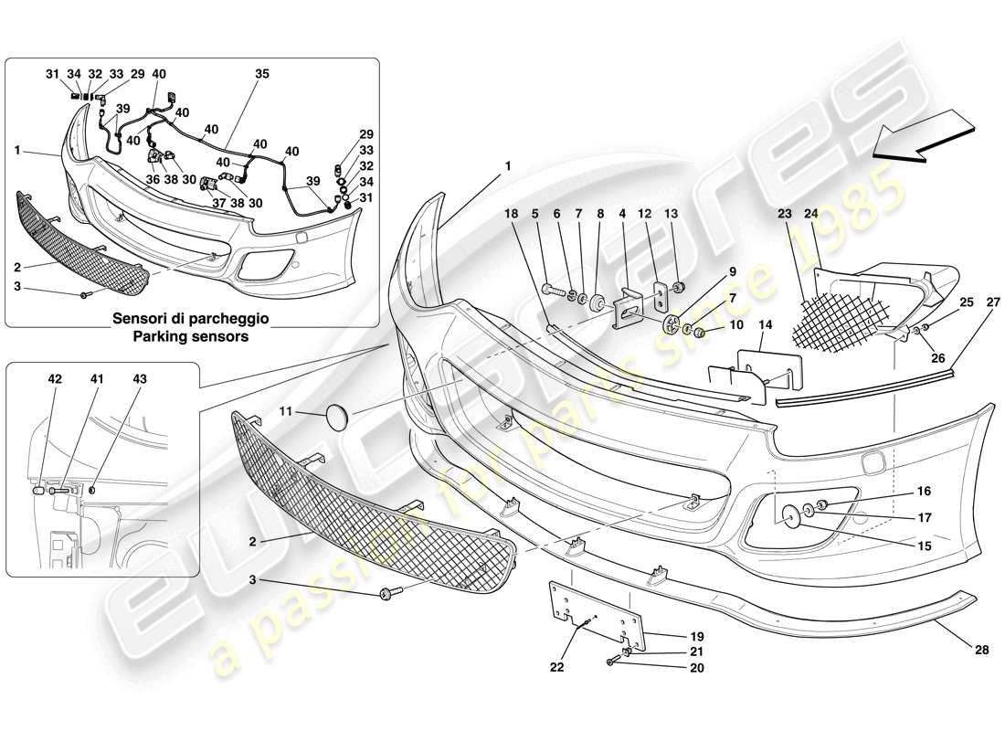 ferrari 599 gto (europe) schema delle parti paraurti anteriore